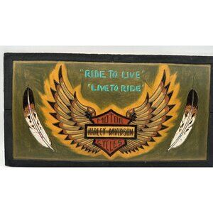 Harley Davidson Navajo Wood Oil pencils Chalk Paint Pastel Artist Signed